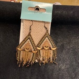 Chic Geometric Beaded Earrings in Gold and Brown